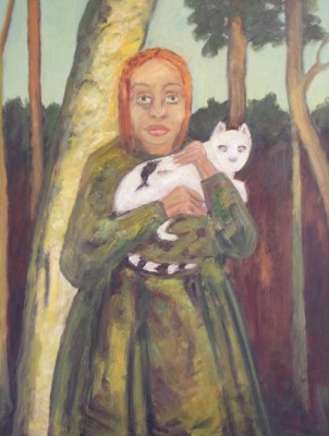 Auktion 367<br>gr. Gemälde, Hans PICK (1931-2014) , Dame mit Katze, Öl/Hartfaser, gerahmt, RG 106 x 86cm, Speditionsversand! [1]