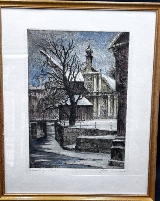 Auktion 367<br>unleserl. signierte grosse Farbradierung 