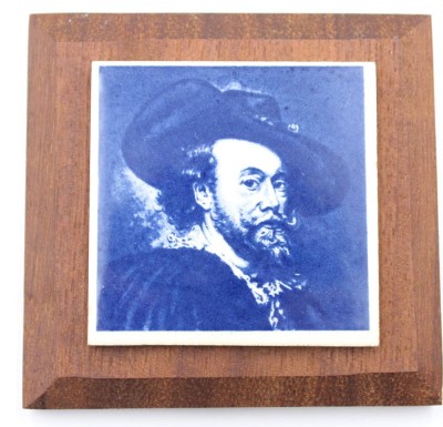 Auktion 367<br>kl. Kachel auf Holz, Rembrandt, Delft Blue, ca. 10,5 x 11cm [1]