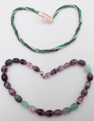 Auktion 367<br>2x div. Halsedelsteinketten, olivenförmig und geflochten, ca. L-42cm [1]