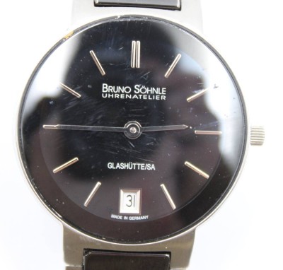 Auktion 367<br>Armbanduhr, Bruno Söhnle Glashütte, Algebra, Quarz, Werk nicht geprüft, optisch guter Zustand, D-3cm [1]
