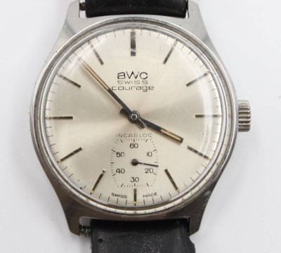 Auktion 367<br>Vintage-Armbanduhr, BWC Courage, Handaufzug, Werk läuft an, getragene Erhaltung, D-3,5cm [1]