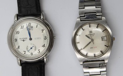 Auktion 367<br>2x div. Armbanduhren, Elysee Automatik (läuft an) und Tissot PR 516 (Werk steht), Krone fehlt jeweils, Tragespuren, ca. D-3,8cm [1]