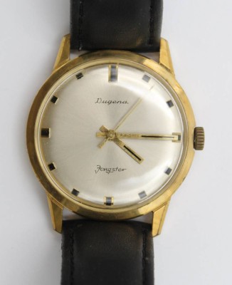 Auktion 367<br>Vintage-Armbanduhr, Dugenas Jongster, Handaufzug, Werk läuft, Tragespuren, D- 3,5cm [1]