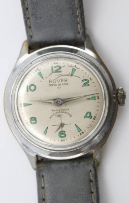 Auktion 367<br>Vintage-Armbanduhr,Rover Super De Luxe, Handaufzug, Werk läuft, Tragespuren, D-3,5cm [1]