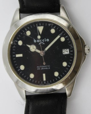Auktion 367<br>Armbanduhr, boccia, Automatik, Werk läuft, Tragespuren, D-3,5cm [1]