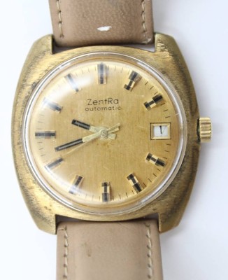 Auktion 367<br>Vintage-Armbanduhr, ZenTra, Automatik, Werk läuft, Stellschraube locker, Tragespuren, D-3,5cm [1]