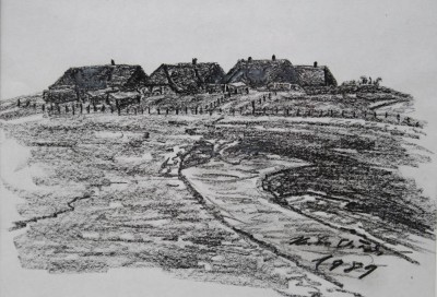 Auktion 367<br>unleserl.signierte Kohlezeichnung, Hallig, datiert 1989,  gerahmt/Glas, RG 23,5 x 31,5cm [1]