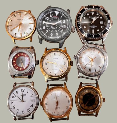 Auktion 367<br>9x div. Armbanduhren, Quartz und mechanisch, 1 Chronograph anbei, alle ohne Armband und ungeprüft [1]