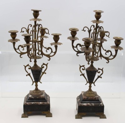 Auktion 367<br>2x 5flammige Leuchter mit Marmorstand, Uhrenbeisteller, um 1900, je ca. H-46cm4 [1]