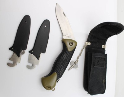 Auktion 367<br>Jagdmesser, Wechselklingen anbei, ungemarkt, ca. L-21cm [1]