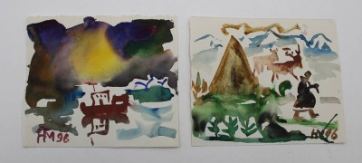 Auktion 367<br>2x Aquarelle,  N.M. Morozov, wohl Skizzen, je ungerahmt, BG ca. 15 x 19cm [1]