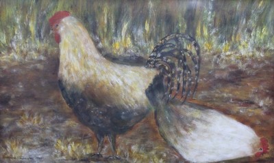 Auktion 367<br>Doris Schmidtke, Neuenkirchen, Hühnerhof betitelte Gouache, gerahmt/Glas, RG 31,5 x 46cm [1]