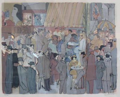 Auktion 367<br>David SCHNEUER (1905-1988), Le Cafe, Farblithographie, Nr. 196/275, schön gerahmt/Glas, RG 83 x 95cm [1]