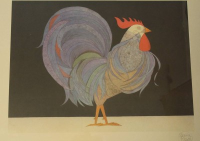 Auktion 367<br>Maria Reese, gr. Kunstdruck, Hahn, handsigniert, gerahmt/Glas, RG 83 x 63cm [1]