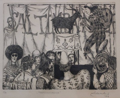 Auktion 367<br>Karel ZELENKO (XX), Radierung, betitelt Prerokovalka, Nr. 2/50, ger./Glas, RG 50,5 x 60,5cm [1]