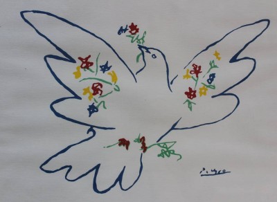 Auktion 367<br>Pablo PICASSO,  Taube mit Blumenzweigen, Kunstdruck, ger./Glas, RG 31 x 41cm [1]