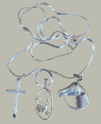 Auktion 367<br>Silberhalskette mit 3 Silber-Anhänger, wohl alles  -925-, 14 gr., Pferdekopf, Krabbe und Kruzifix [1]