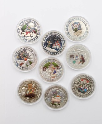 Auktion 367<br>9x Sammelmedaillen,  Brüder Grimm, 333er Silber, ca. D-3,6cm [1]