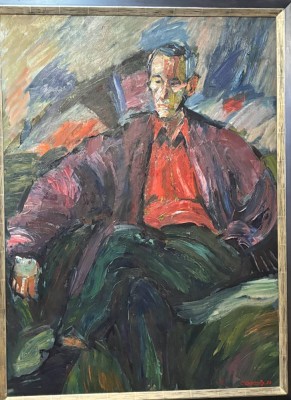 Auktion 367<br>unleserl. sign. grosses Männerportrait, 1992, Öl/Platte, gersahmt, RG 133x100 cm, (Sperrgut) [1]
