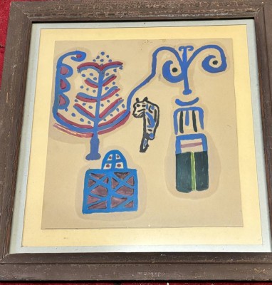 Auktion 367<br>Albert CHUBAC (1925-2008), wohl, Aquarell auf Papier,37x35 cm, an den Rändern leichte Läsuren, alt gerahmt/Glas, RG 54x54 cm,  wohl Ende 50-er Jahre, verso mit Bleistift schwer lesbar betitlelt und Stempel der Galerie M in Hamburg [1]