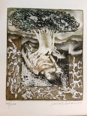 Auktion 367<br>Ismail COBAN (1945), 1980, Farbradierung?, Nr. 97/100, ger/Glas, RG32x27,5 cm [1]