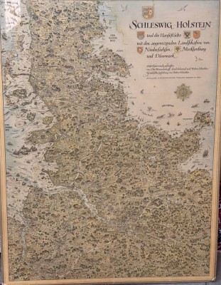 Auktion 367<br>gr. Landkarte SCHLESWIG HOLSTEIN und die Hanfestädte, auf Platte gezogen, 103x78 cm, Kleberest links oben [1]