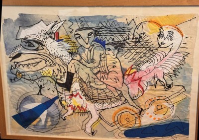 Auktion 367<br>Angelika Oehme ,1984 ohne Titel, Mischtechnik/Aquarell, gerahmt/Glas, verso Galerie-Etikett, Galerie M-Hamburg,  RG  ca 65x90 cm (Sperrgut) [1]