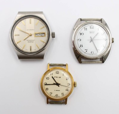 Auktion 367<br>3x div. Armbanduhren, Tevo, Automatic u. Prim, alle Werk laufen an, ca. D-3,5cm [1]