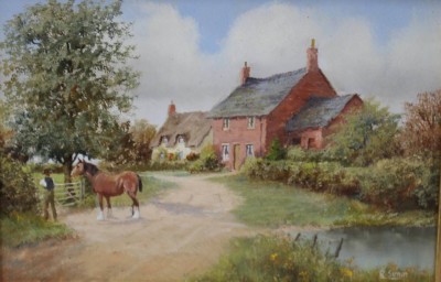 Auktion 367<br>Richard SIMM (1926-2019), Gehöft, Öl/Kupfer, gut gerahmt, RG ca. 22 x 27cm [1]