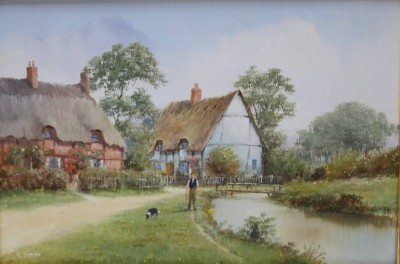 Auktion 367<br>Richard SIMM (1926-2019), Gehöft, Öl/Kupfer, gut gerahmt, RG ca. 22 x 27cm [1]