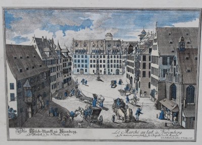 Auktion 367<br>Stich, Milchmarkt in Nürnberg, neuzeitl. , ger. /Glas, RG 34,5 x 44,5cm [1]