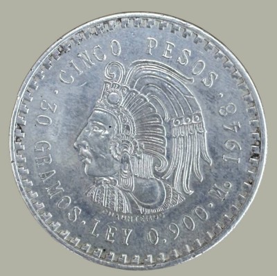 Auktion 367<br>5 Pesos Mexico 1948, Silber-900-, 46,2 gr [1]
