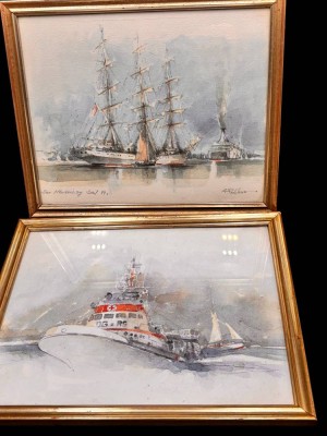 Auktion 367<br>2x maritime Kunstdrucke, ger/Glas, RG 21x26 cm [1]