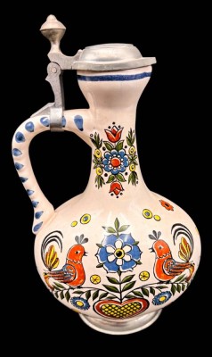 Auktion 367<br>Ulmer Enghalskrug mit Zinnstand und Zinndeckel, H-25 cm, Handarbeit [1]