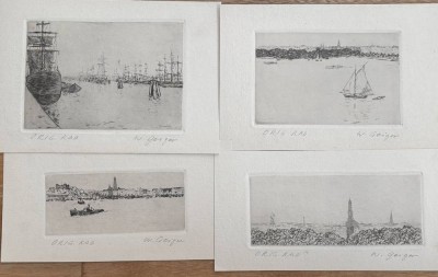 Auktion 367<br>Willi GEIGER (1878-1971) 4x kl. Radierungen, Hamburg-Motive, wohl von fremder Hand bezeichnet. BG ca. 12x23 cm bis 16x24 cm [1]
