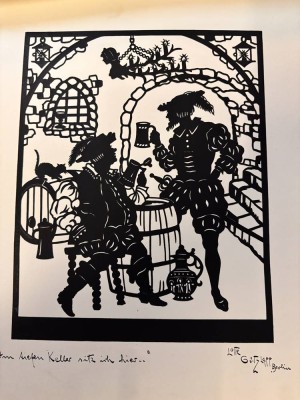 Auktion 367<br>Lotte Gützlaff Scherenschnitt,Berlin, um 1920, signiert, handgeschnitten, auf Papier ,  im tiefen Keller sitze ich hier...