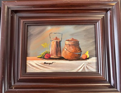 Auktion 368<br>unleserl. sign. Stilleben,, Öl/Malfaser, breit gerahmt, ca. 22x26 cm [1]