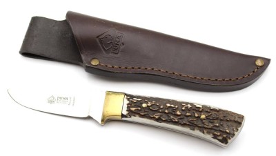 Auktion 368<br>Jagdmesser, Puma, Geweihgriffschalen, Lederscheide, ca. L-20,5cm [1]
