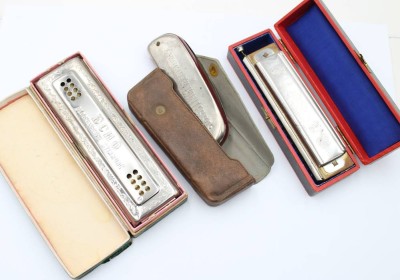 Auktion 368<br>3x div. Mundharmonikas, Hohner, Chromonika II, Echo und Contessa, Gebrauchsspuren [1]