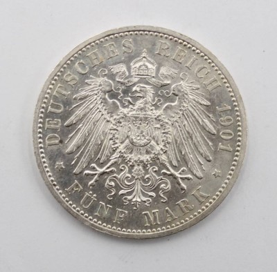 Auktion 368<br>5 Mark Silbermünze Wilhelm II, 200 Jahre Königreich Preußen, 1901, 27,7gr., D-4cm [1]