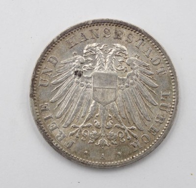 Auktion 368<br>3 Mark-Silbermünze der Freien und Hansestadt Lübeck, 1912, 16,6gr., D-3,3cm [1]