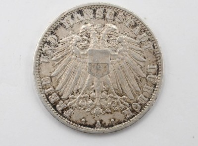 Auktion 368<br>3 Mark-Silbermünze der Freien und Hansestadt Lübeck, 1914, 16,6gr., D-3,3cm [1]
