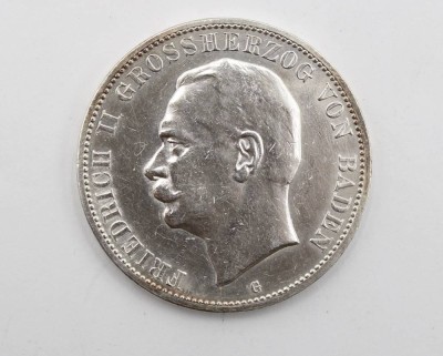 Auktion 368<br>5 Mark, Großherzog Friedrich II. von Baden, 1913, D-27,8gr. D-3,8cm [1]