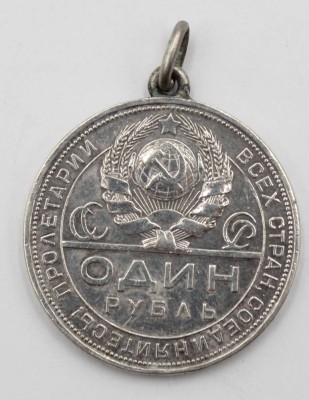 Auktion 368<br>Silberrubel  1924, UDSSR, gehenkelt, ca. 31,6 gr. [1]