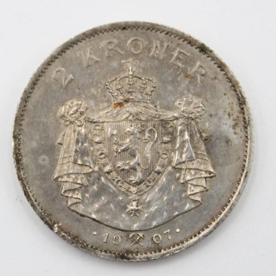 Auktion 368<br>2 Kronen 1907, Norwegen, Silber, (Unabhängigkeit 1905) [1]