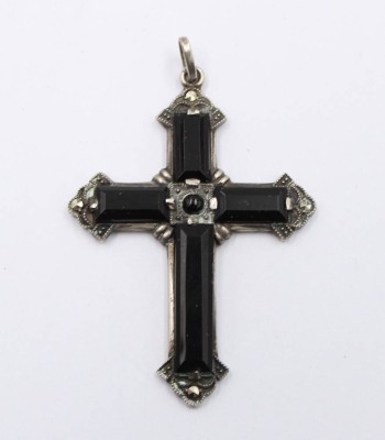 Auktion 368<br>schöner Kreuzanhänger, Silber, Onyx und Markasiten, ca. 4,5 x 3cm [1]