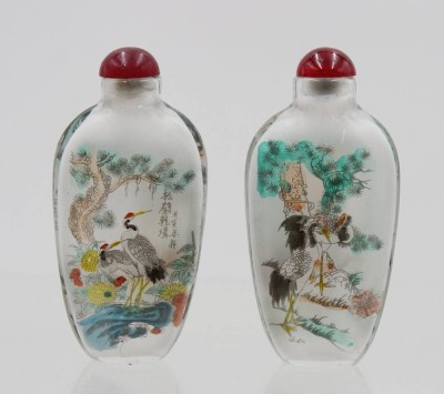 Auktion 368<br>Paar Snuffbottles, China, Zwischenglasmalerei, ca. H-9,5cm [1]