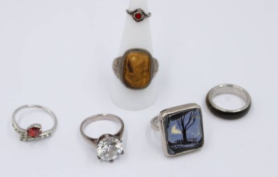 Auktion 368<br>6x div. Ringe, 4x Silber, teilw. älter, Silber zus. ca. 23gr., RG 64 bis 52und 1x Babyring [1]