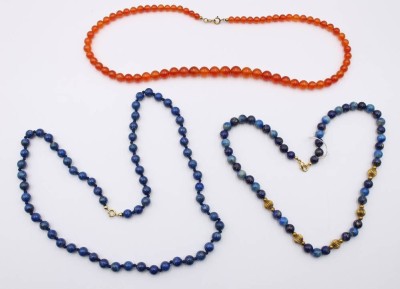 Auktion 368<br>3x div. Halsketten, 2x Lapis und 1x Karneol, ca. L-68cm [1]